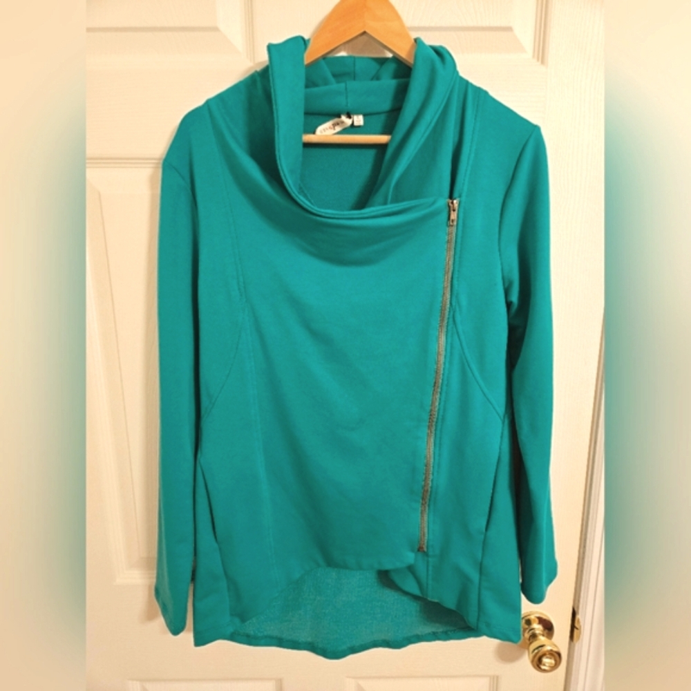 My Beloved Teal Zip-Up Women's Jacket Cowl Neck Size Large Pockets